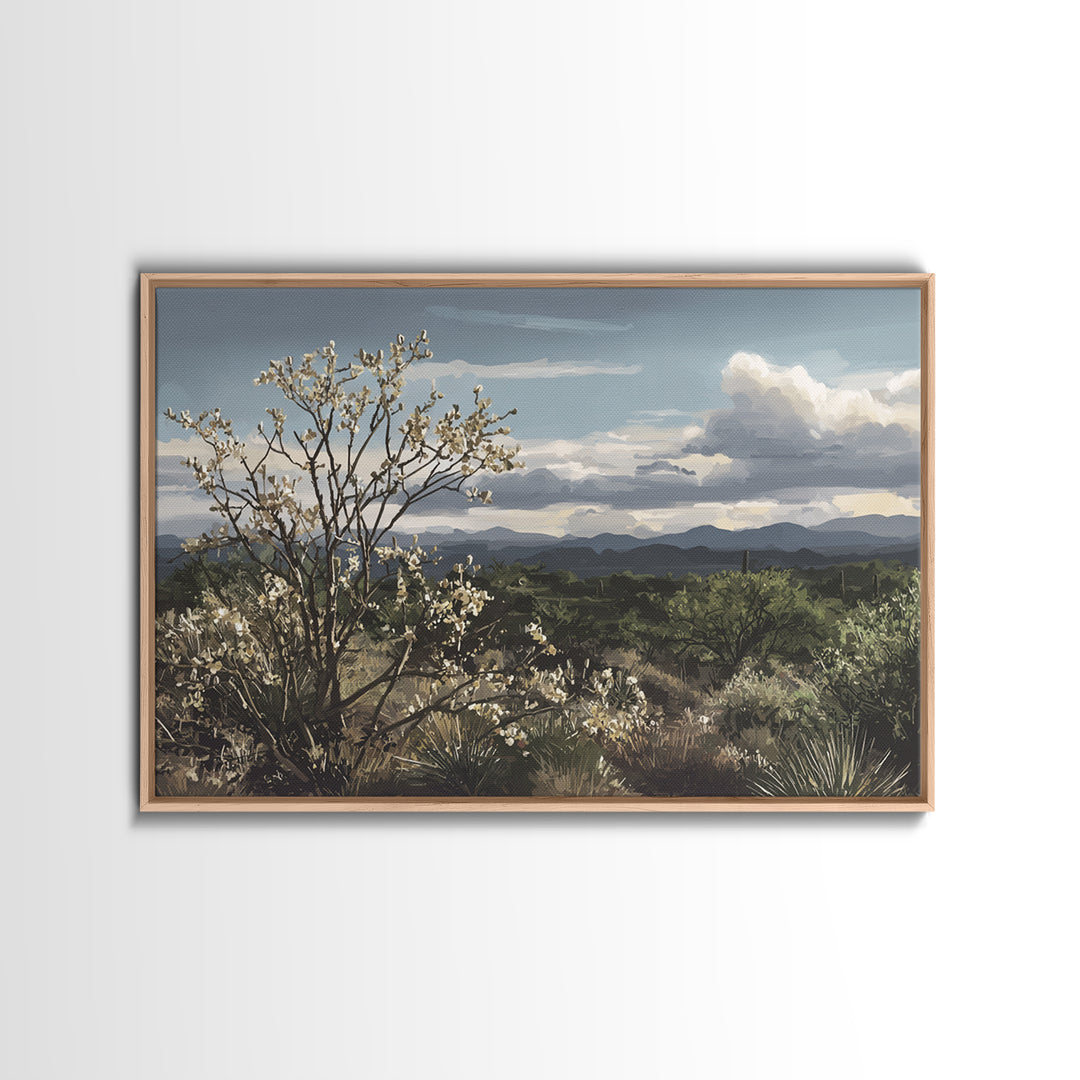 Desert Cactus Blooming After Rain Framed Canvas Print, Nature Art, 3d Wall Art, Living Room Decor, Watercolor Art, Nature, NAT-3x2-24