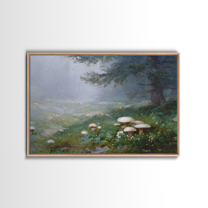 Mushroom Cluster in Enchanted Woodland Framed Canvas Print, Nature Art, Bird Wall Art, Living Room Decor, Fine Art, Nature, NAT-3x2-35