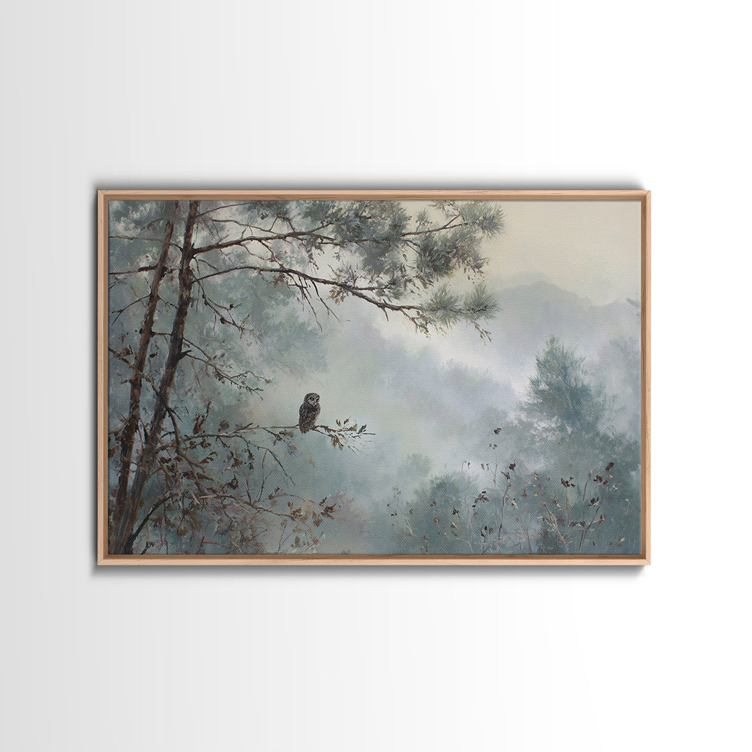 Owl in Moonlit Branches Framed Canvas Print, Nature Art, Room Decor, Living Room Decor, Fine Art, Nature, Wall Hangings, NAT-3x2-47