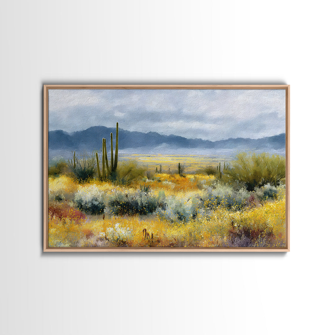 Desert Cactus Blooming After Rain Canvas Print, Nature Art, Mountain Wall Art, Living Room Decor, Nature, Fine Art Print, NAT-3x2-48