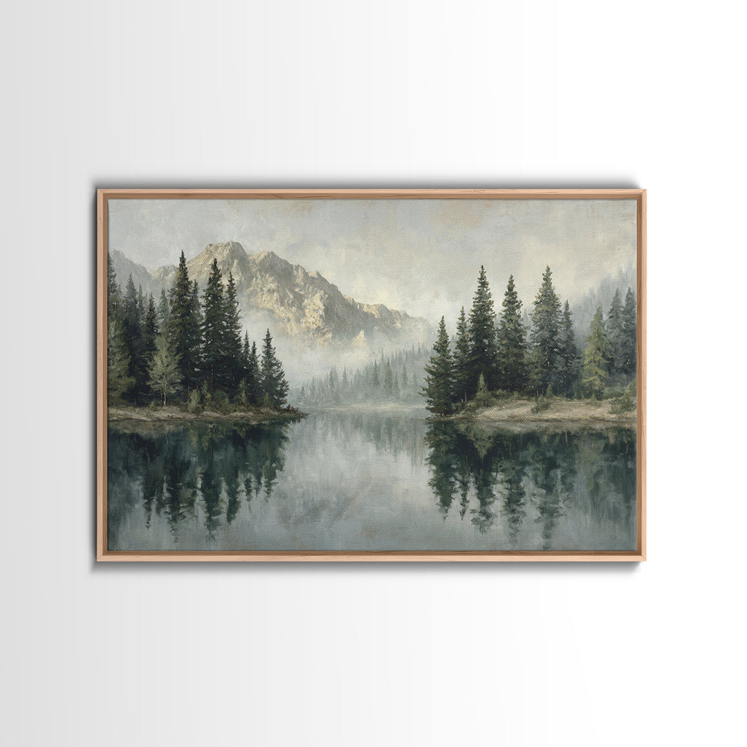 Misty Mountain Lake Canvas Print, Nature Art, Stained Glass Art, Living Room Decor, Nature, Modern Decor, Fine Art Print, NAT-3x2-57