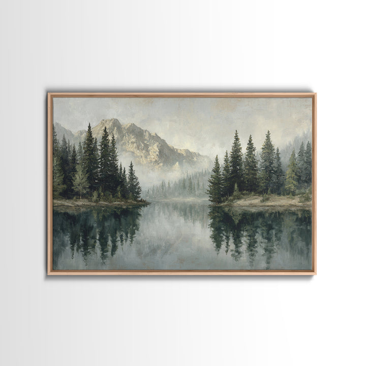 Misty Mountain Lake Canvas Print, Nature Art, Stained Glass Art, Living Room Decor, Nature, Modern Decor, Fine Art Print, NAT-3x2-57