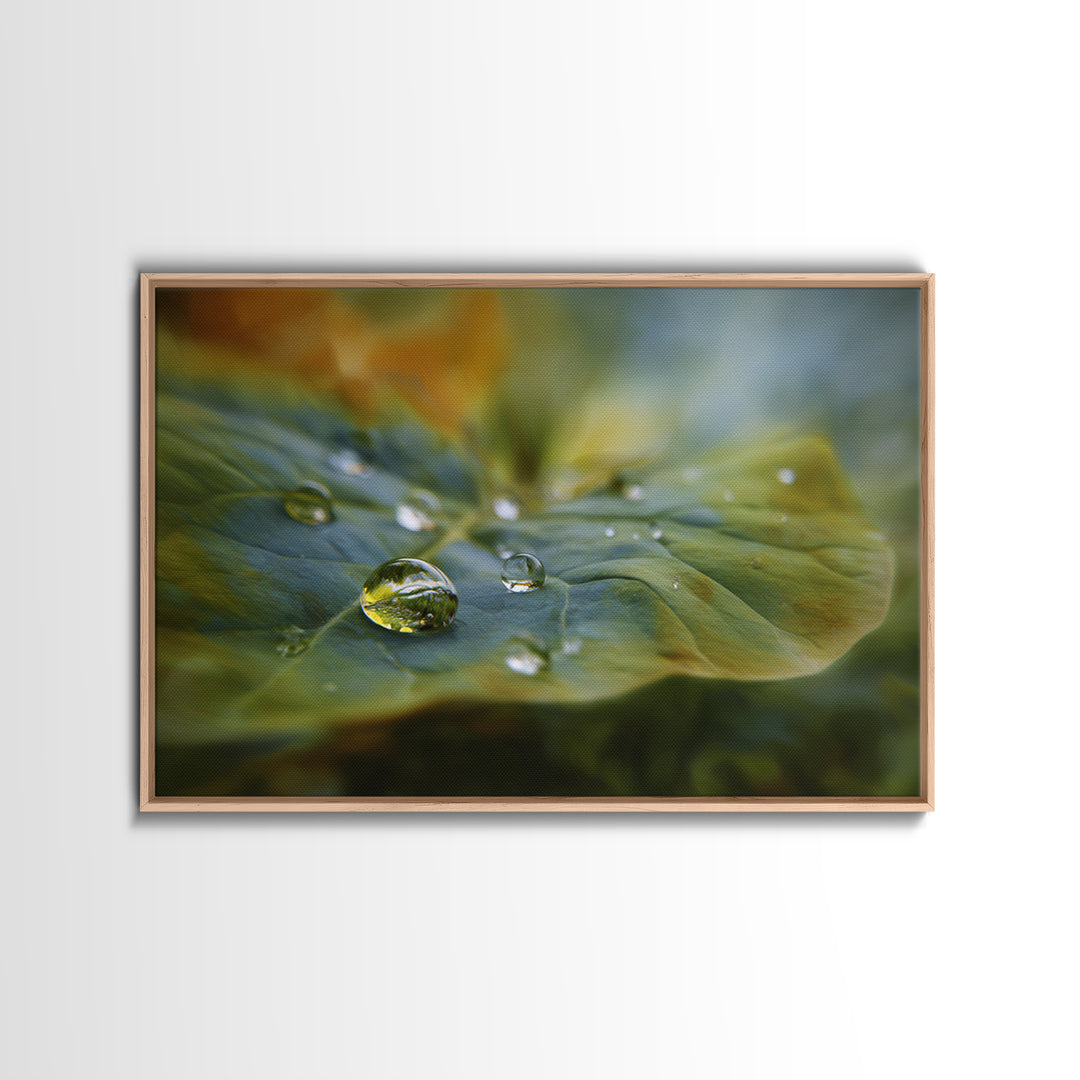 Rain Drops on a Large Green Leaf Canvas Print, Nature Art, Mountain Wall Art, Living Room Decor, Watercolor Art, Nature, NAT-3x2-61