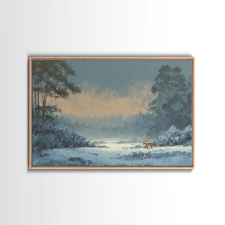Fox Crossing a Snowy Forest Clearing Canvas Print, Nature Art, Wood Wall Art, Living Room Decor, Nature, Digital Download Art, NAT-3x2-62