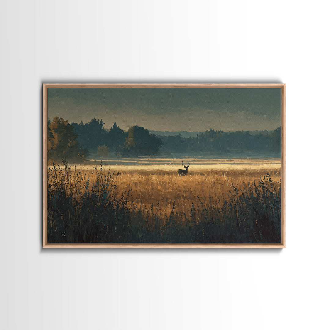 Deer Standing in a Golden Field Canvas Print, Nature Art, Boho Decor, Living Room Decor, Fine Art, Nature, Wall Decor, NAT-3x2-84