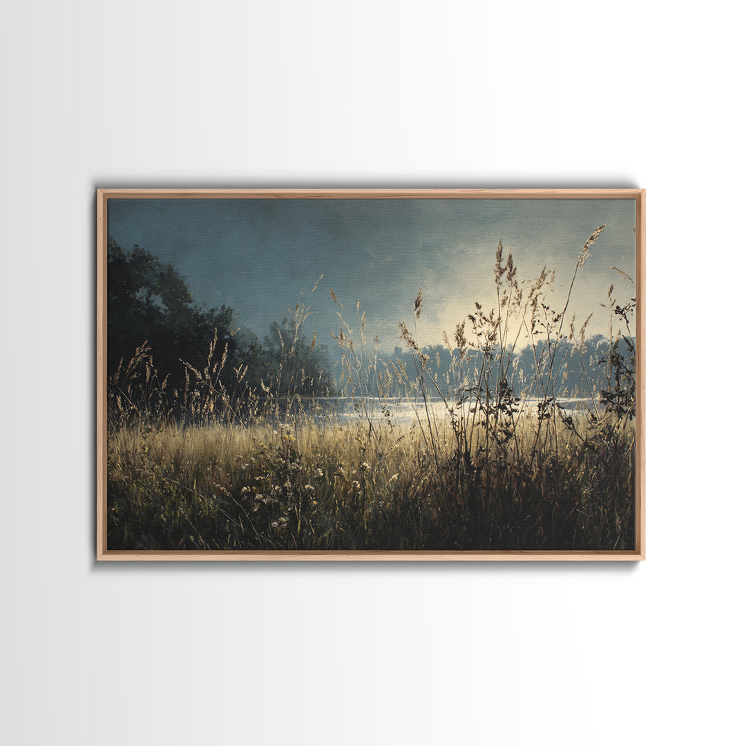 Sunrise Through Tall Grass and Wildflowers Framed Canvas Print, Nature Art, Fine Art Print, Living Room Decor, Fine Art, Nature, NAT-3x2-87