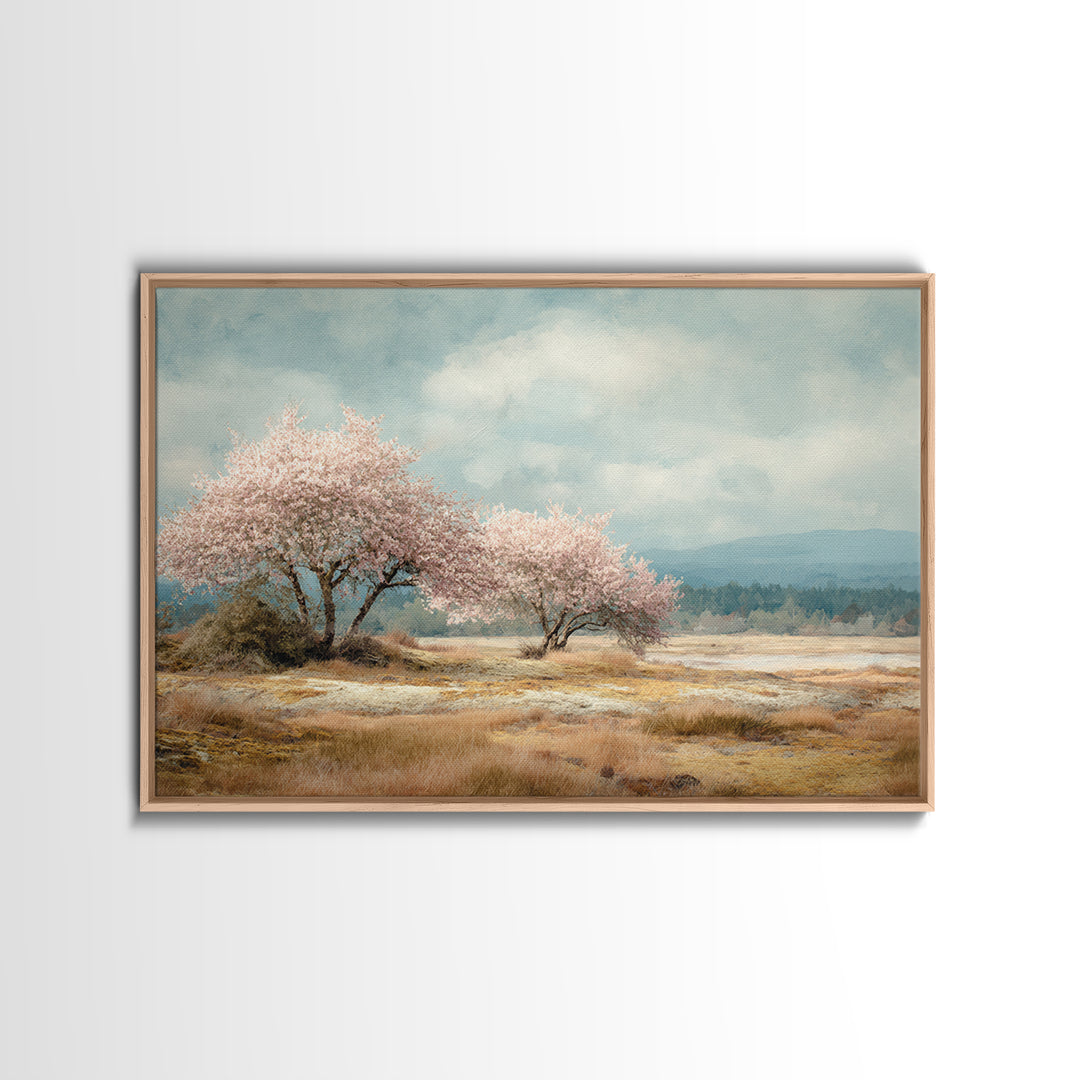Spring Cherry Blossoms Framed Canvas Print, Nature Art, Luxury Decor, Living Room Decor, Fine Art, Nature, Mushroom, NAT-3x2-92