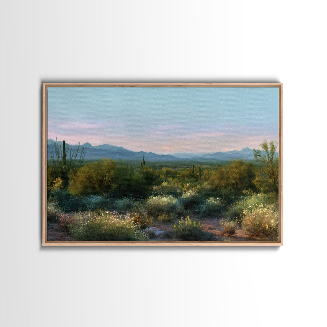 Desert Cactus Blooming After Rain Framed Canvas Print, Nature Art, Art Print, Living Room Decor, Fine Art, Nature, NAT-3x2-96