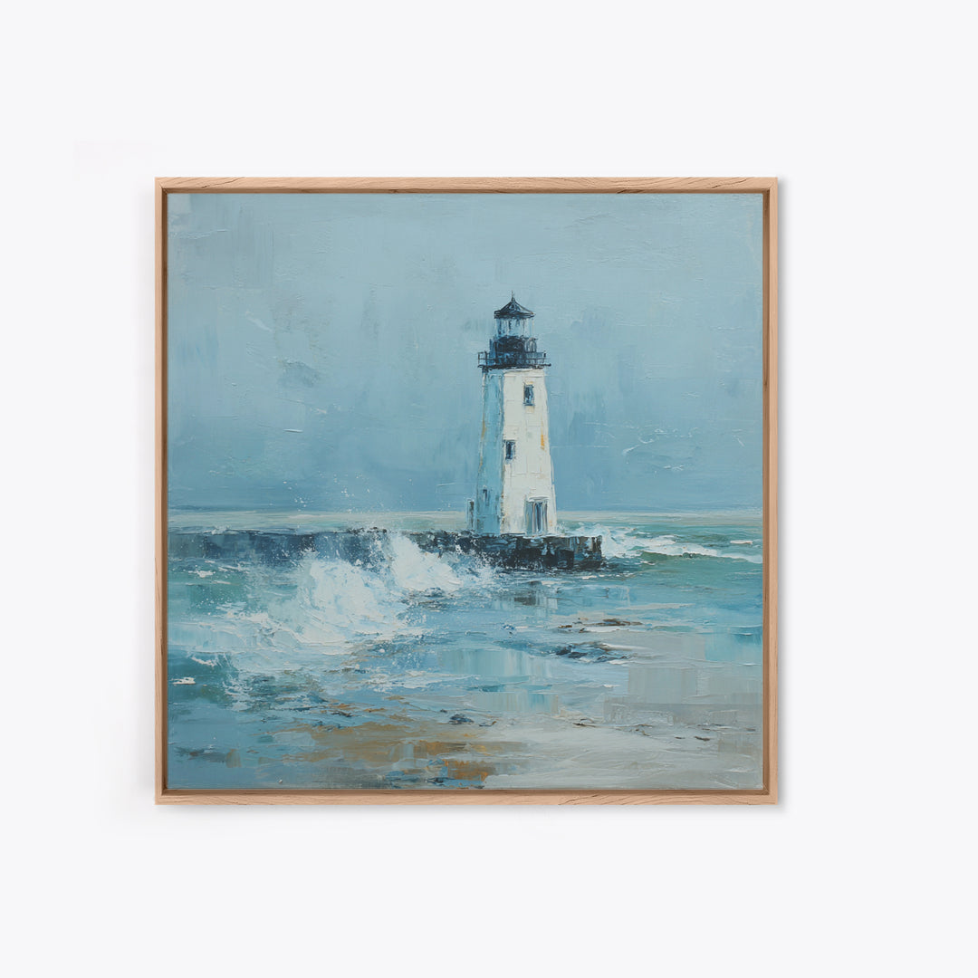 Lighthouse Standing Against Stormy Waves Canvas Print, Nautical Art, Large Wall Art, Coastal Decor, Abstract Art, Harbor, NAU-1x1-3