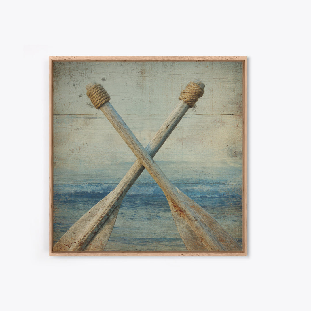 Weathered Oars Crossed Canvas Print, Nautical Art, Coastal Wall Art, Coastal Decor, Harbor, Neutral Decor, Modern Decor, NAU-1x1-35