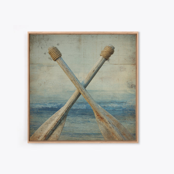 Weathered Oars Crossed Canvas Print, Nautical Art, Coastal Wall Art, Coastal Decor, Harbor, Neutral Decor, Modern Decor, NAU-1x1-35