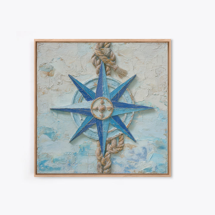 Nautical Star Compass Rose Framed Canvas Print, Nautical Art, Gallery Decor, Coastal Decor, Fine Art, Harbor, Wall Art, NAU-1x1-38