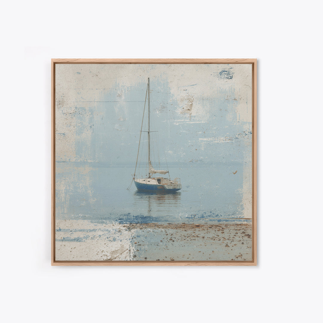 Blueprint Sailboat Technical Drawing Framed Canvas Print, Nautical Art, Gallery Wall, Coastal Decor, Abstract Art, Harbor, NAU-1x1-72