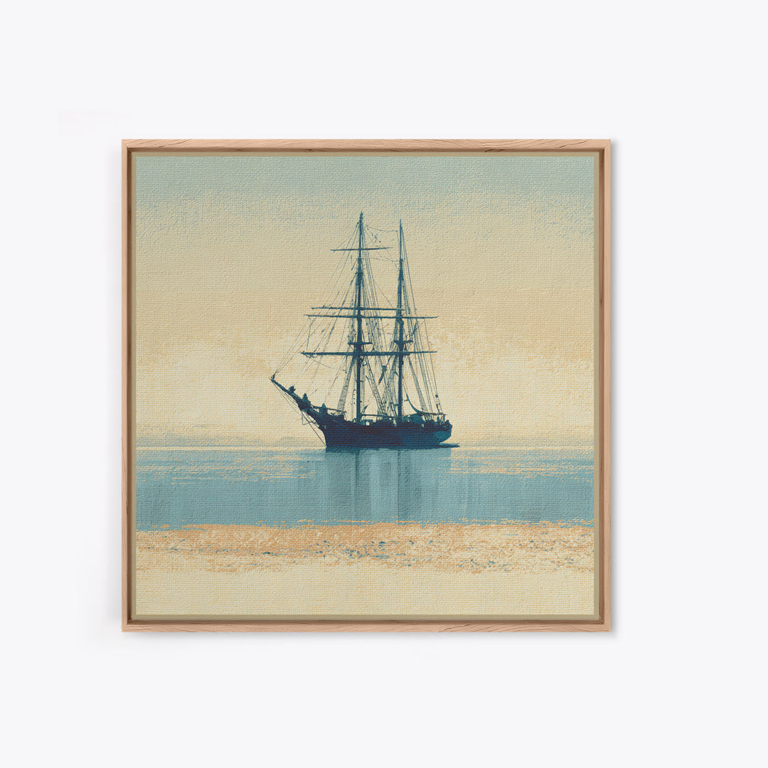 Tall Ship Silhouette at Sunset Framed Canvas Print, Nautical Art, Printable, Coastal Decor, Fine Art, Harbor, Beach Decor, NAU-1x1-8