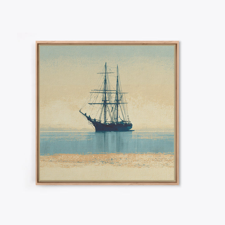 Tall Ship Silhouette at Sunset Framed Canvas Print, Nautical Art, Printable, Coastal Decor, Fine Art, Harbor, Beach Decor, NAU-1x1-8