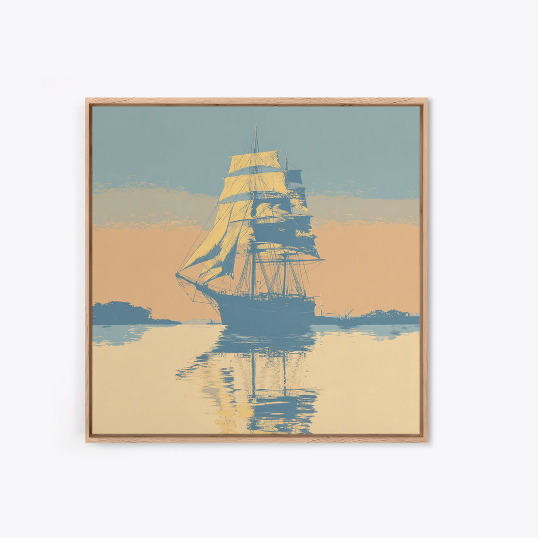 Tall Ship Silhouette at Sunset Framed Canvas Print, Nautical Art, Fine Art Print, Coastal Decor, Fine Art, Harbor, Wall Decor, NAU-1x1-80