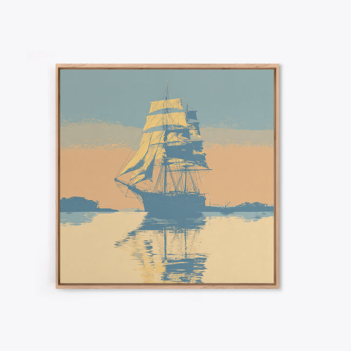 Tall Ship Silhouette at Sunset Framed Canvas Print, Nautical Art, Fine Art Print, Coastal Decor, Fine Art, Harbor, Wall Decor, NAU-1x1-80