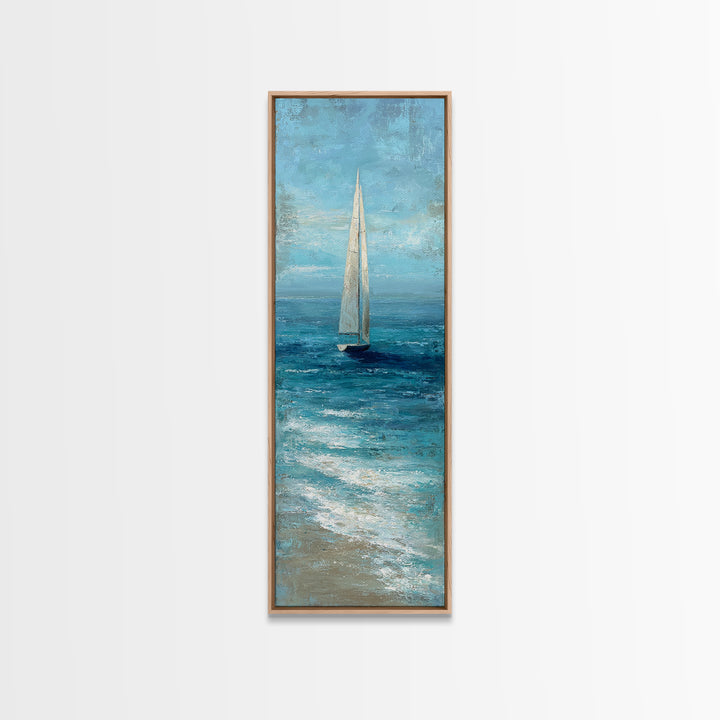 Sailboat Leaning into Wind on Blue Water Canvas Print, Nautical Art, Minimalist Decor, Coastal Decor, Fine Art, Harbor, NAU-1x3-13