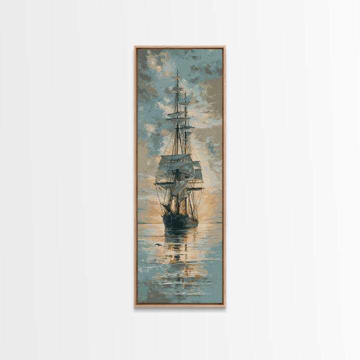 Tall Ship Silhouette at Sunset Canvas Print, Nautical Art, Coastal Wall Art, Coastal Decor, Fine Art, Harbor, Neutral Decor, NAU-1x3-68