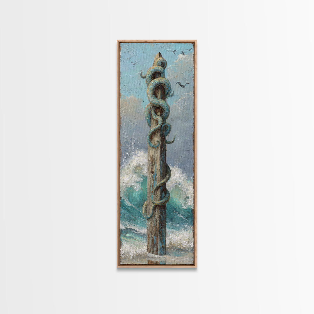 Octopus Wrapped Around an Anchor Canvas Print, Nautical Art, Boho Decor, Coastal Decor, Oil Painting, Harbor, Art Print, NAU-1x3-97