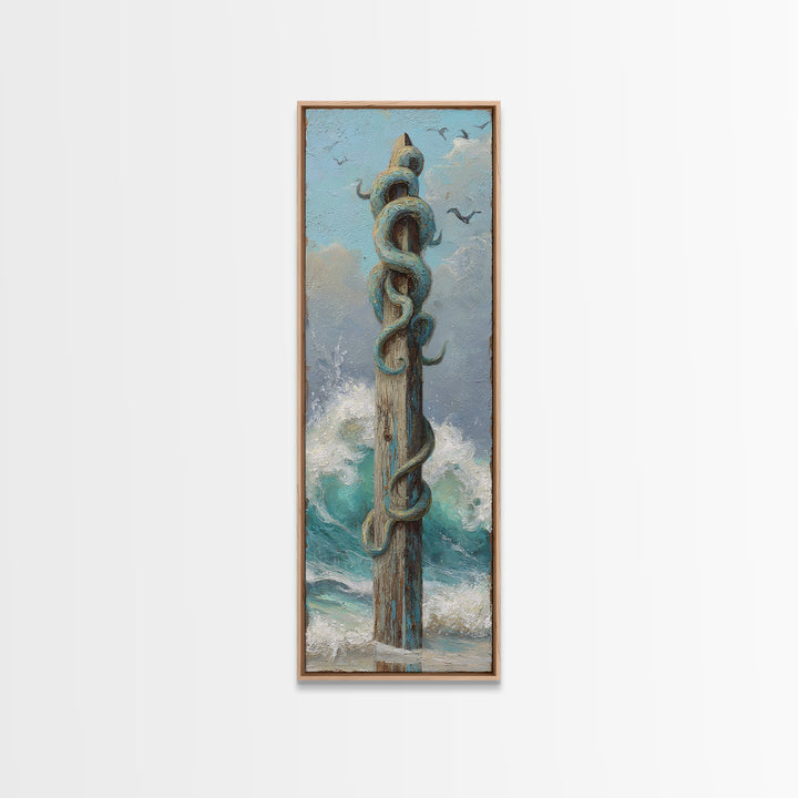 Octopus Wrapped Around an Anchor Canvas Print, Nautical Art, Boho Decor, Coastal Decor, Oil Painting, Harbor, Art Print, NAU-1x3-97