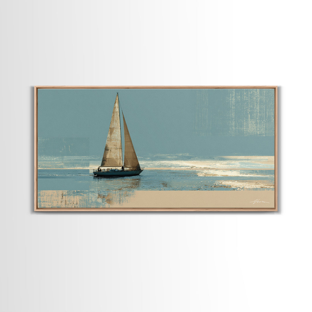 Blueprint Sailboat Technical Drawing Framed Canvas Print, Nautical Art, Statement Artwork, Coastal Decor, Fine Art, Harbor, NAU-2x1-20