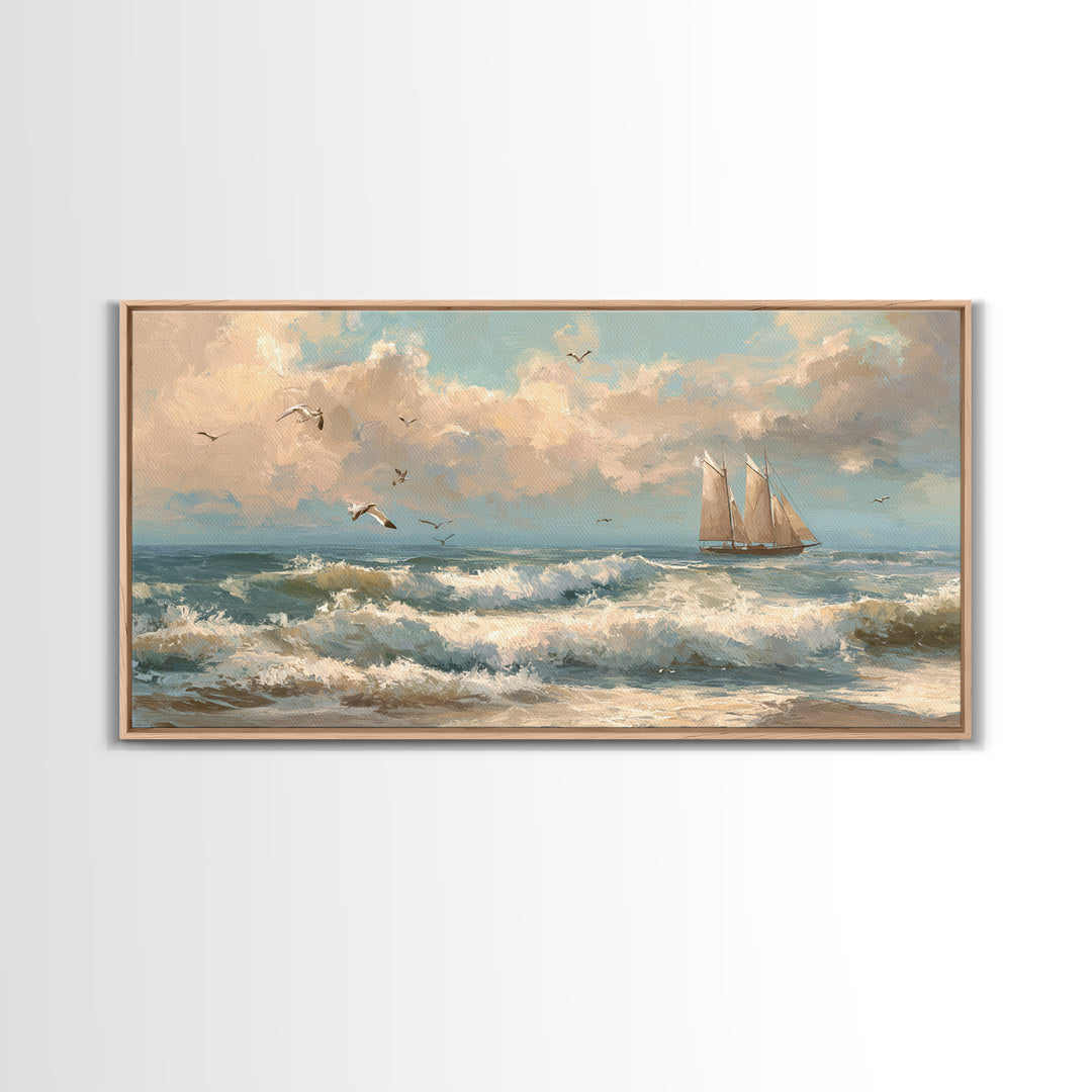 Sea Captain Portrait Framed Canvas Print, Nautical Art, Boho Decor, Coastal Decor, Fine Art, Harbor, Painting, Art Print, NAU-2x1-27