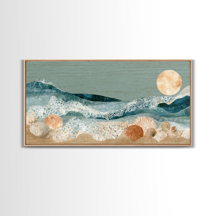 Porthole View of Waves and Moon Framed Canvas Print, Nautical Art, Room Decor, Coastal Decor, Fine Art, Harbor, Printable, NAU-2x1-42