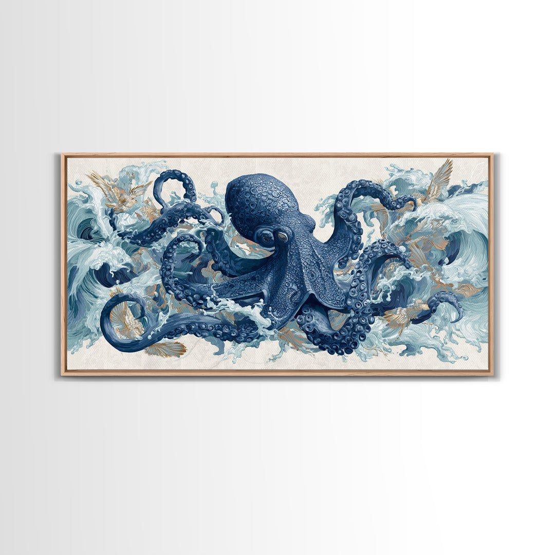 Octopus Wrapped Around an Anchor Canvas Print, Nautical Art, Oil Painting, Coastal Decor, Fine Art, Harbor, Beach Decor, NAU-2x1-57