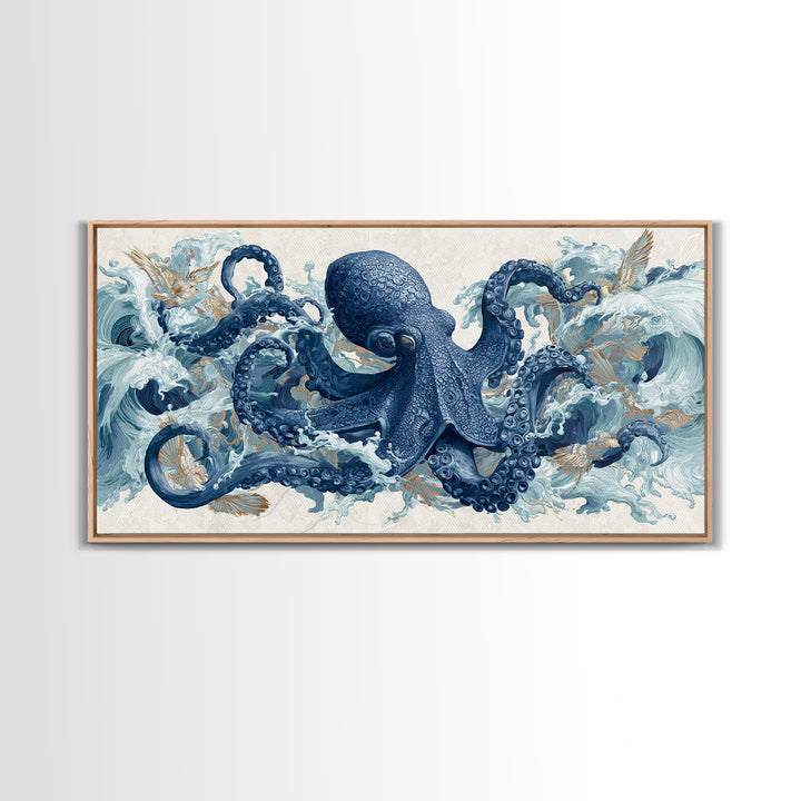 Octopus Wrapped Around an Anchor Canvas Print, Nautical Art, Oil Painting, Coastal Decor, Fine Art, Harbor, Beach Decor, NAU-2x1-57
