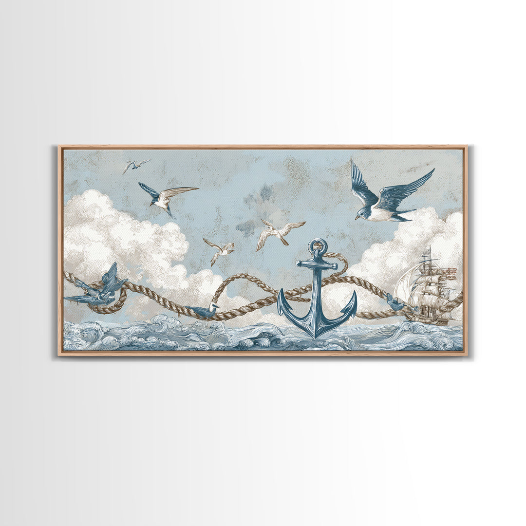 Sailor Tattoo Swallow and Anchor Framed Canvas Print, Nautical Art, Antique Decor, Coastal Decor, Harbor, Downloadable Prints, NAU-2x1-91