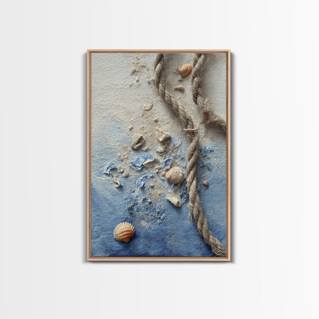Lobster and Rope Coastal Illustration Framed Canvas Print, Nautical Art, Contemporary Art, Coastal Decor, Fine Art, Harbor, NAU-2x3-4