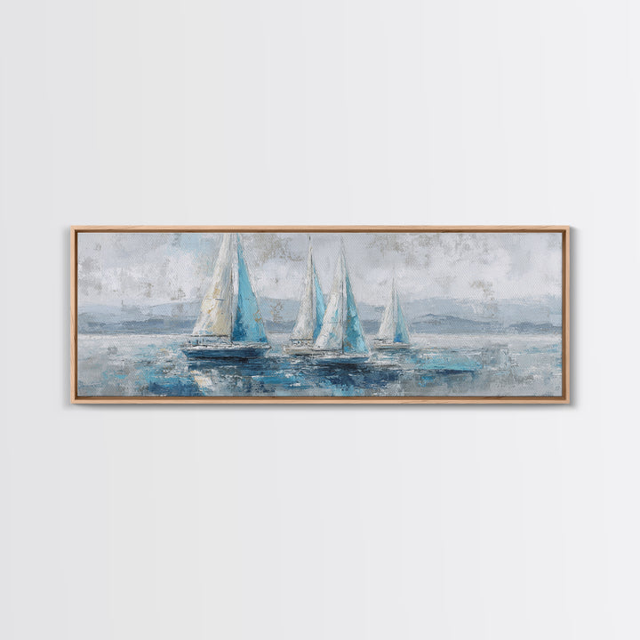 Blueprint Sailboat Technical Drawing Canvas Print, Nautical Art, Neutral Decor, Coastal Decor, Fine Art, Harbor, Home Decor, NAU-3x1-40