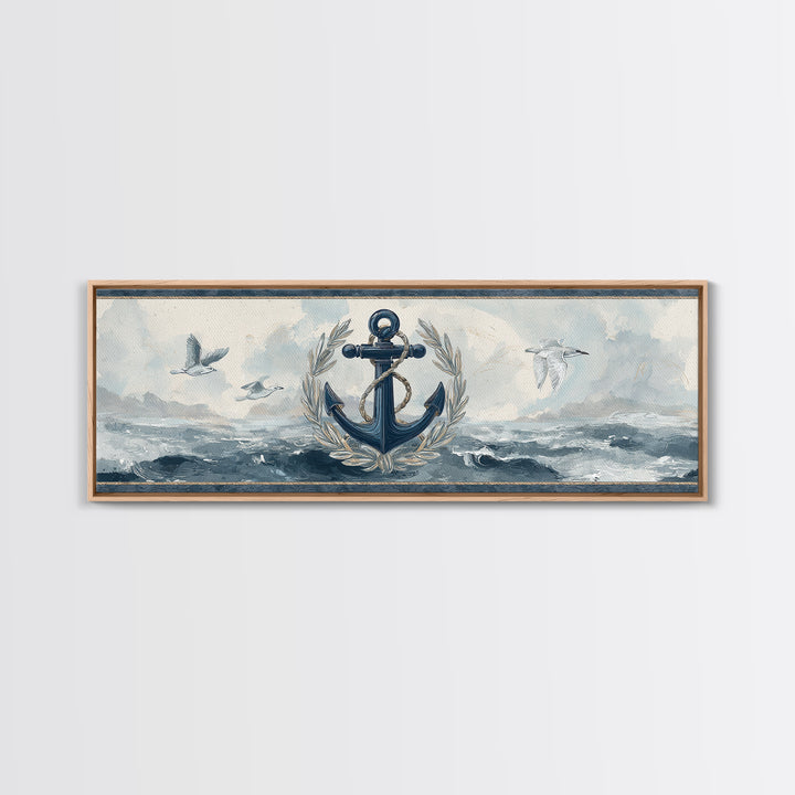 Anchor and Laurel Nautical Crest Without Text Canvas Print, Nautical Art, Beach Print, Coastal Decor, Fine Art, Harbor, NAU-3x1-45
