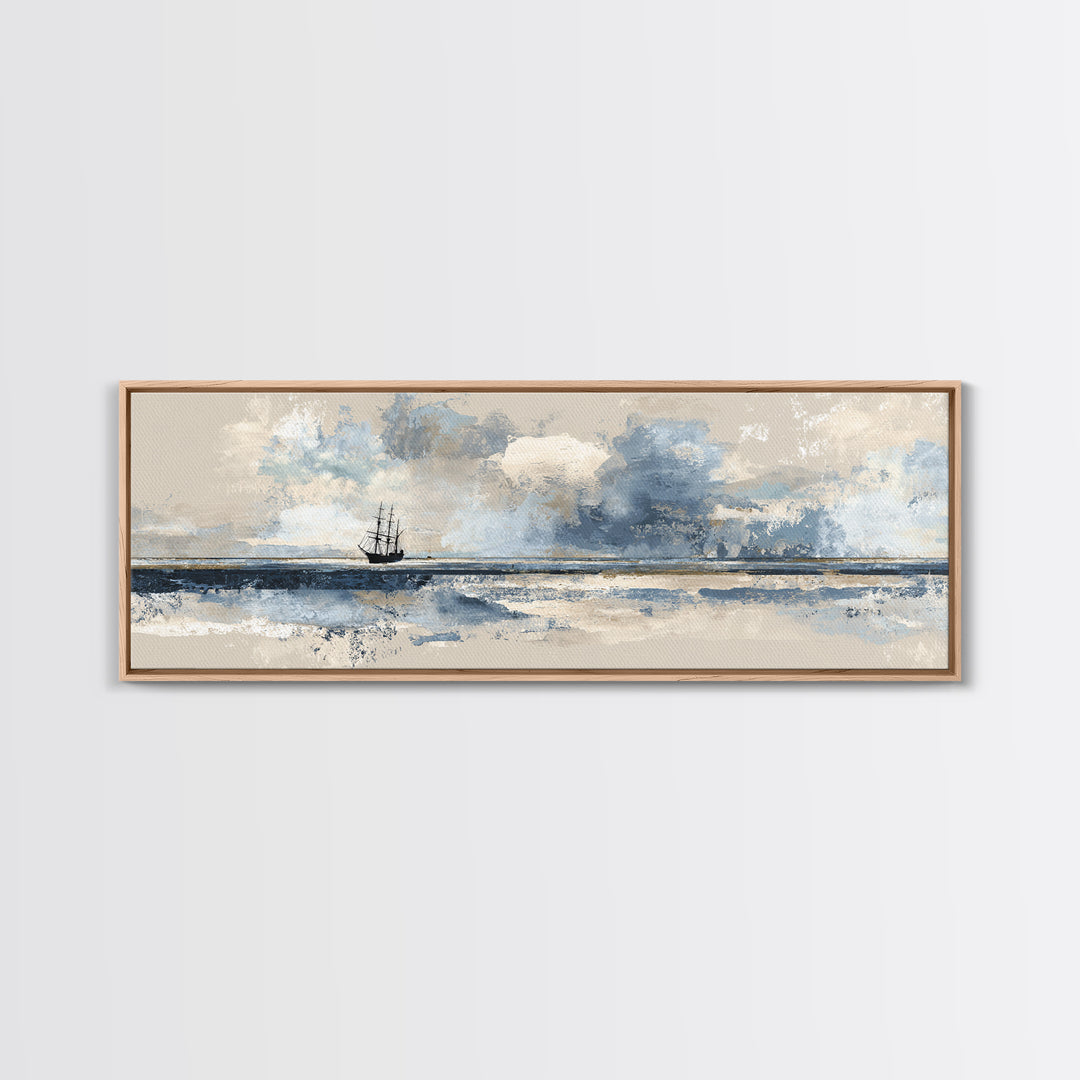 Tall Ship Silhouette at Sunset Canvas Print, Nautical Art, Textured Painting, Coastal Decor, Fine Art, Harbor, NAU-3x1-48