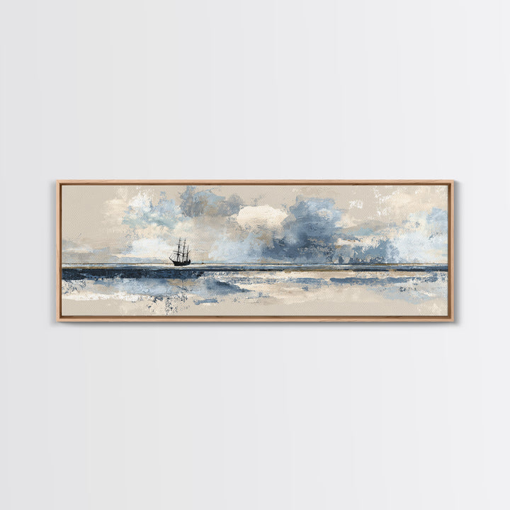Tall Ship Silhouette at Sunset Canvas Print, Nautical Art, Textured Painting, Coastal Decor, Fine Art, Harbor, NAU-3x1-48