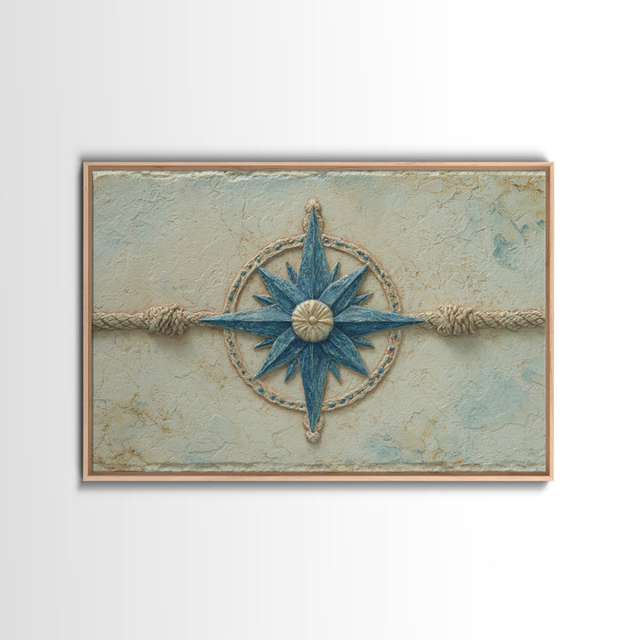 Nautical Star Compass Rose Framed Canvas Print, Nautical Art, Printable Art, Coastal Decor, Fine Art, Harbor, Gallery Wall, NAU-3x2-18