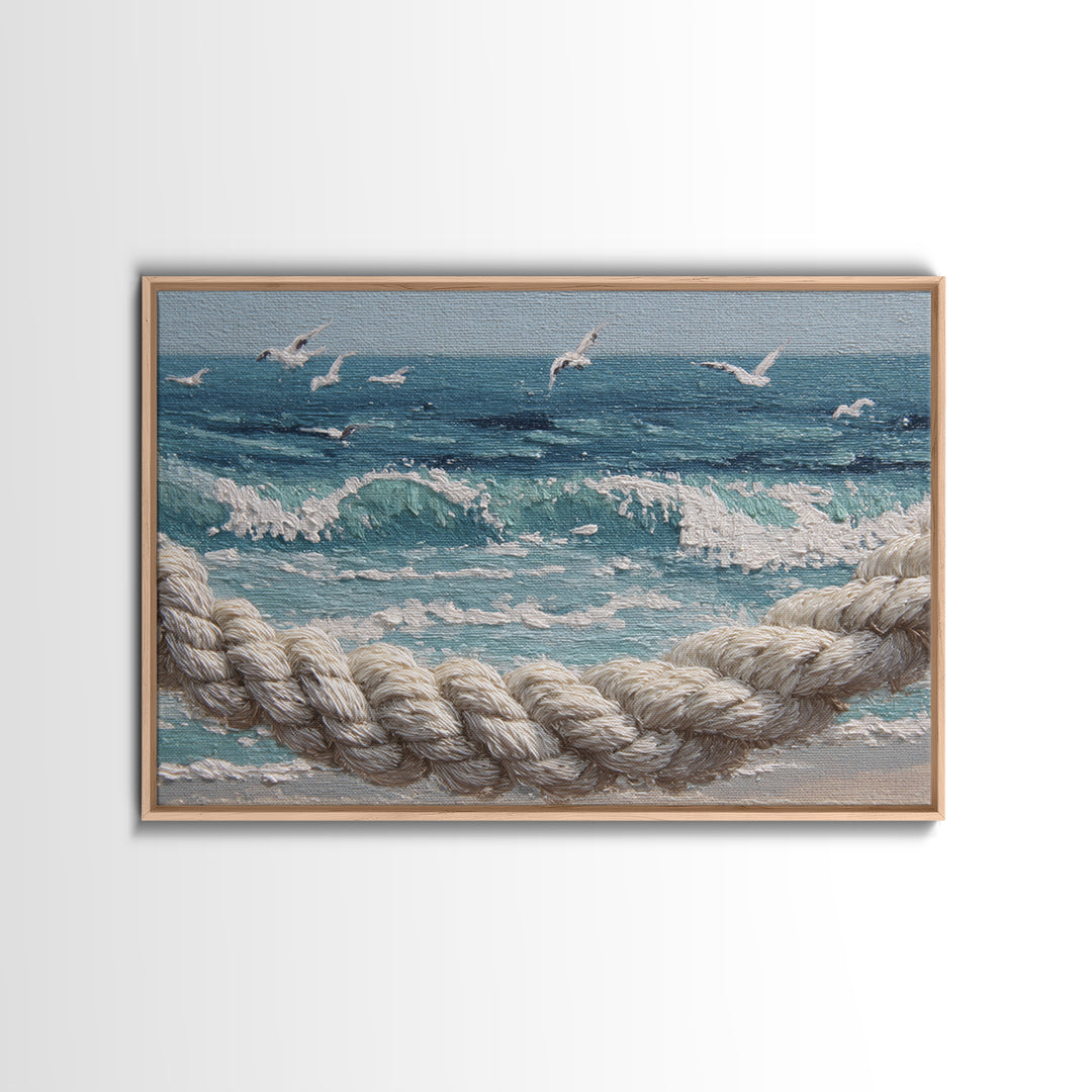 Knotted Rope Pattern Framed Canvas Print, Nautical Art, Statement Artwork, Coastal Decor, Fine Art, Harbor, Wall Decor, NAU-3x2-85
