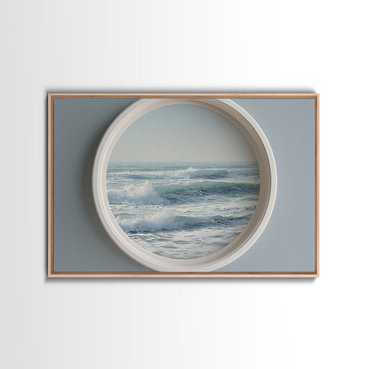 Porthole View of Waves and Moon Canvas Print, Nautical Art, Landscape Art, Coastal Decor, Fine Art, Harbor, Textured Painting, NAU-3x2-98