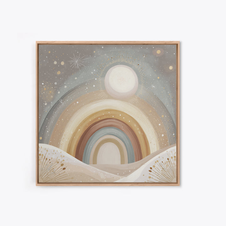 Neutral Boho Sun and Arch Shapes Framed Canvas Print, Nursery Decor, Nursery Art, Abstract Art, Nursery, Kids Wall Art, NDE-1x1-11