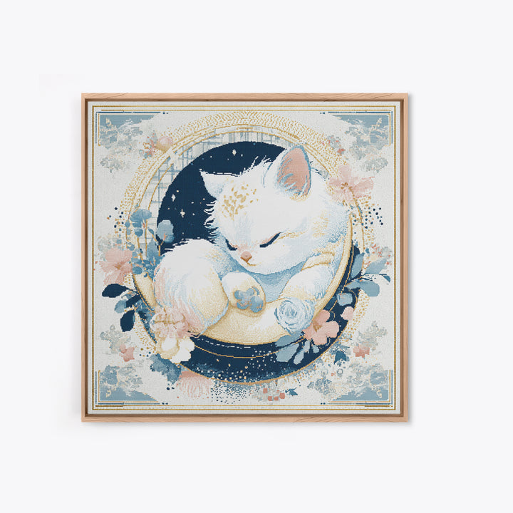 Sleeping Kitten on Crescent Moon Canvas Print, Nursery Decor, Gallery Decor, Fine Art, Nursery, Wall Art, Home Decor, NDE-1x1-17