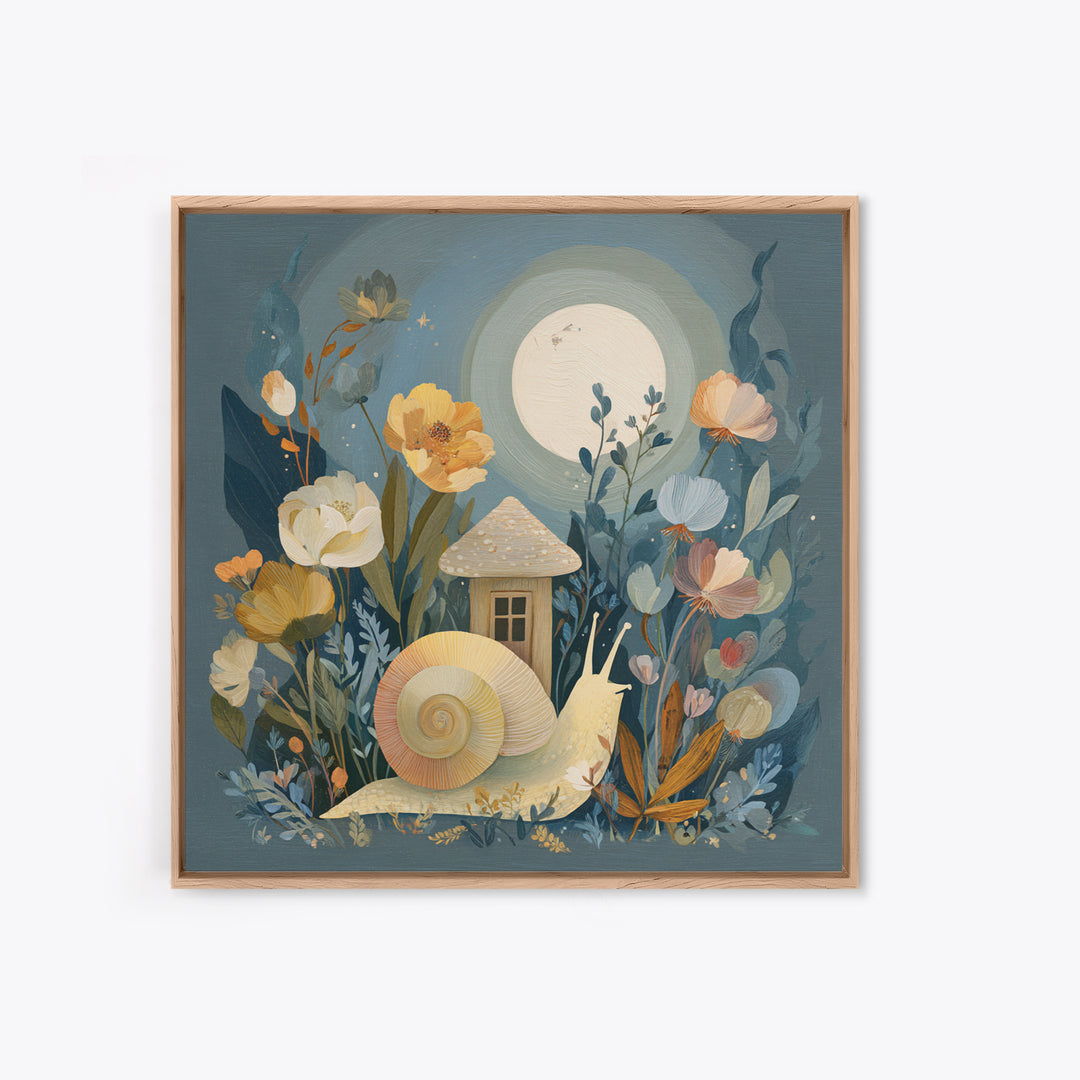 Garden Snail with Mushroom House Canvas Print, Nursery Decor, Nursery, Nursery, Baby Girl Nursery Decor, Nursery Name Sign, NDE-1x1-23