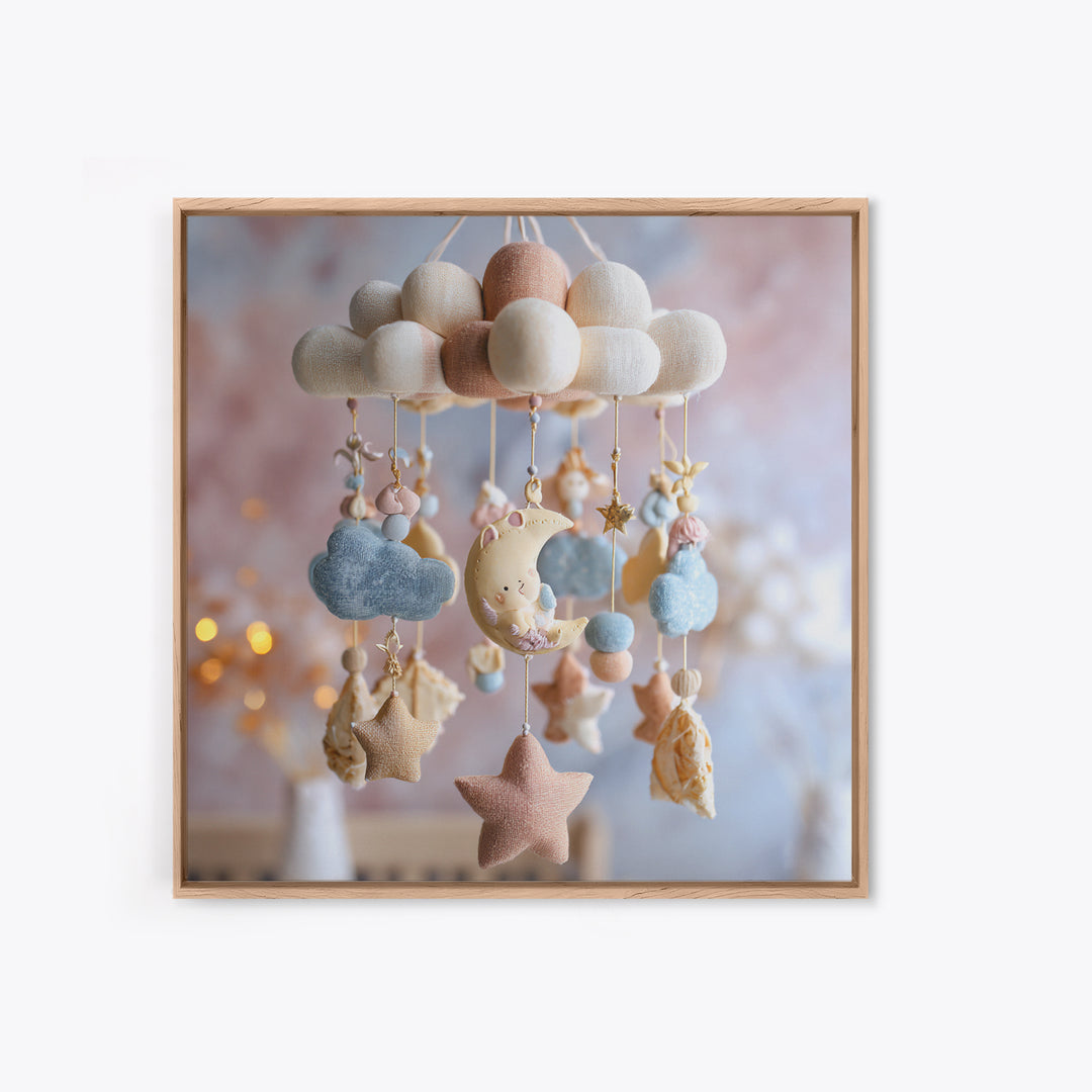 Moon Phase Mobile Framed Canvas Print, Nursery Decor, Playroom Decor, Fine Art, Nursery, Boy Nursery Decor, Gallery Decor, NDE-1x1-27