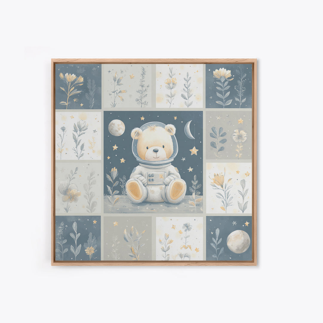 Little Astronaut Bear Framed Canvas Print, Nursery Decor, Safari Nursery Decor, Fine Art, Nursery, Modern Decor, Fine Art Print, NDE-1x1-39