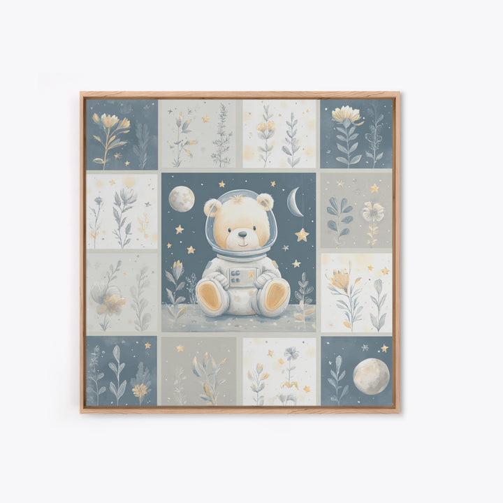 Little Astronaut Bear Framed Canvas Print, Nursery Decor, Safari Nursery Decor, Fine Art, Nursery, Modern Decor, Fine Art Print, NDE-1x1-39