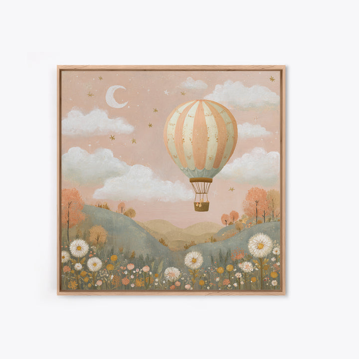 Hot Air Balloon Drifting Canvas Print, Nursery Decor, Safari Nursery Decor, Fine Art, Nursery, Modern Decor, Fine Art Print, NDE-1x1-60