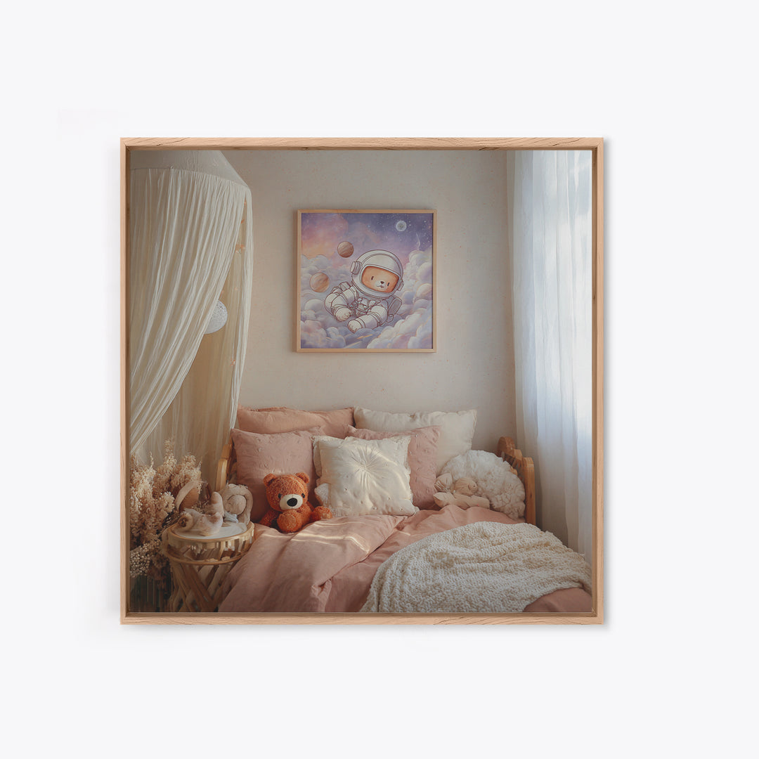 Little Astronaut Bear Framed Canvas Print, Nursery Decor, Neutral Decor, Fine Art, Nursery, Home Decor, Wall Decor, Art Print, NDE-1x1-63