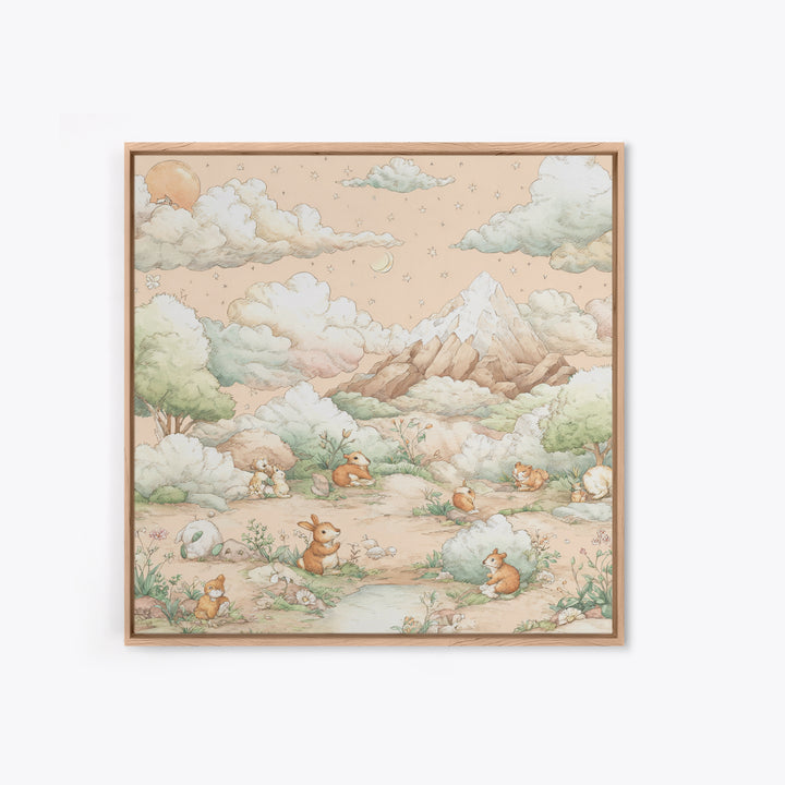 Calm Mountain Nursery Landscape Framed Canvas Print, Nursery Decor, Kids Wall Art, Fine Art, Nursery, Room Decor, NDE-1x1-72