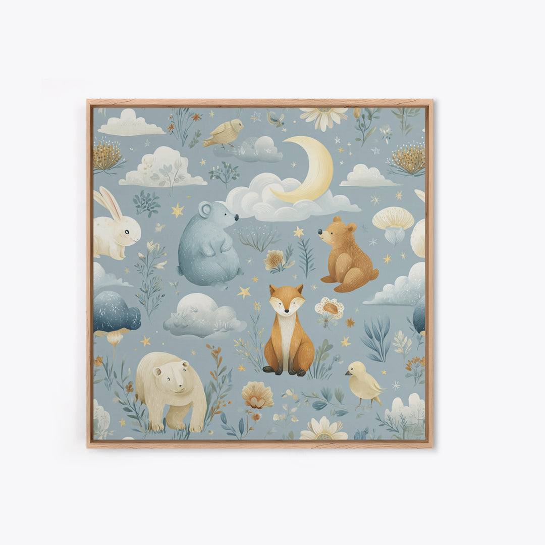 Woodland Animal Parade Framed Canvas Print, Nursery Decor, Fine Art Print, Fine Art, Nursery, Nursery Wall Art, NDE-1x1-74