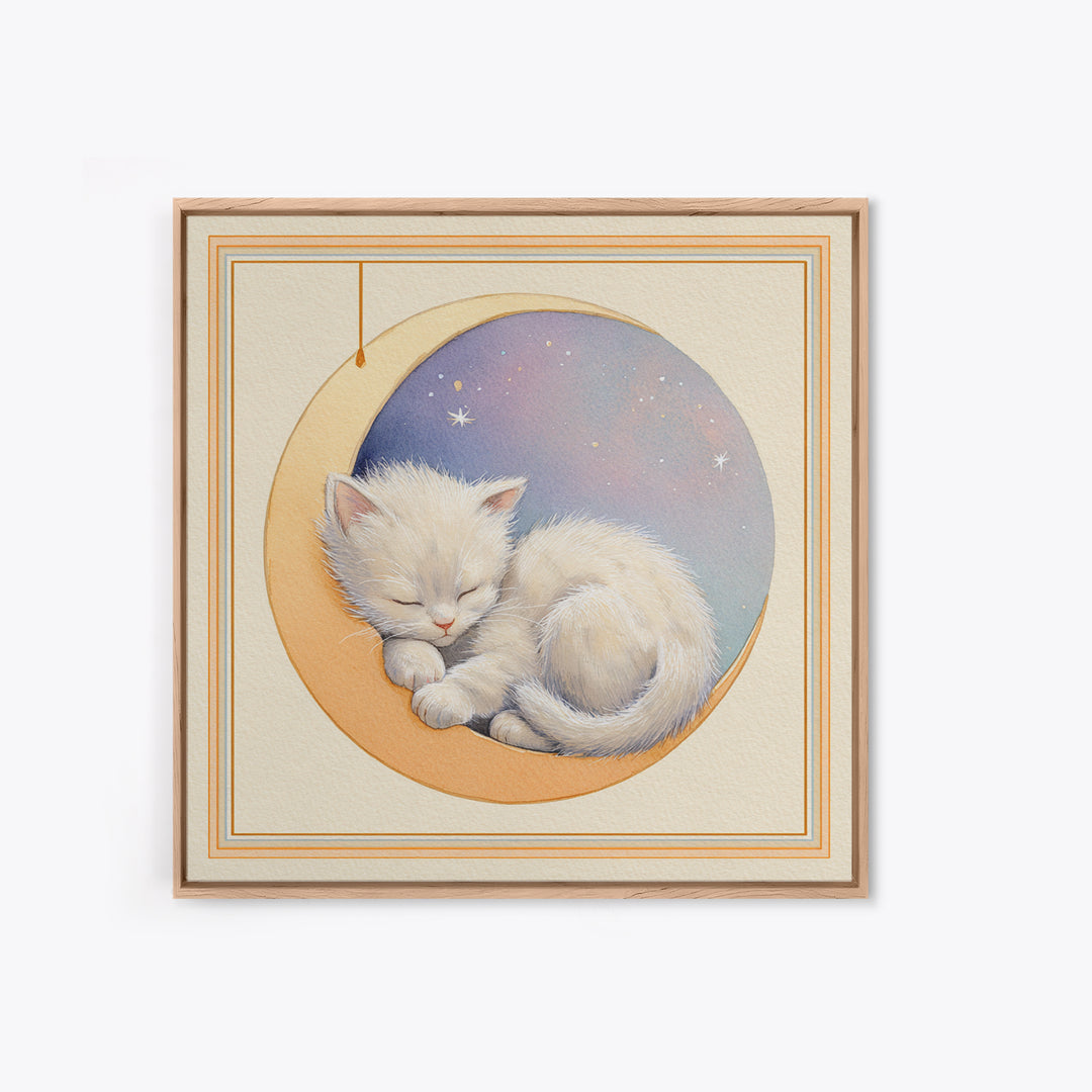 Sleeping Kitten on Crescent Moon Canvas Print, Nursery Decor, Contemporary Art, Nursery, Wall Decals, Nursery Wall Decor, NDE-1x1-89